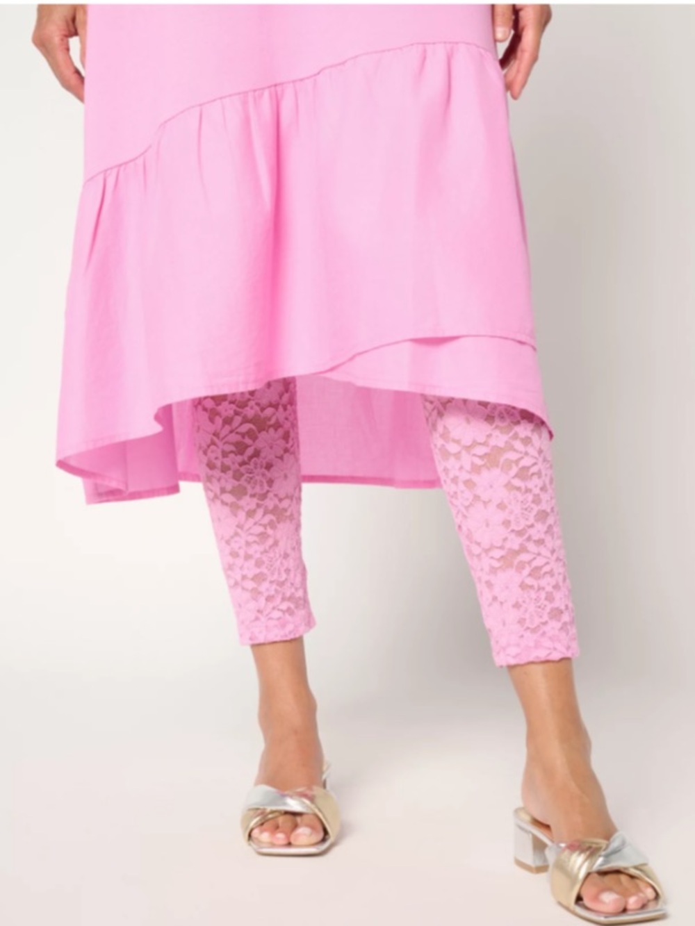 LOGO Layers by Lori Goldstein Stretch Lace Leggings XL petite hydrangea pink